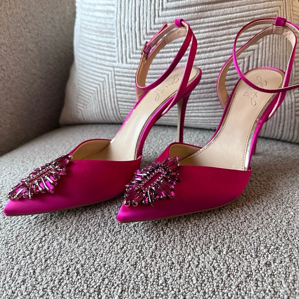 NEW!!! Jewel Badgley Mischa Gabi Stiletto Elegant Pink Satin Heels - Picture 1 of 5